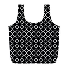 Black & White Quatrefoil Pattern Full Print Recycle Bag (l) by Zandiepants