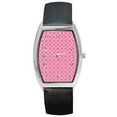 Soft Pink Quatrefoil Pattern Barrel Style Metal Watch by Zandiepants