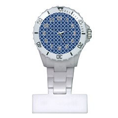 Navy Blue Quatrefoil Pattern Plastic Nurses Watch by Zandiepants