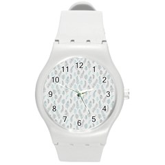 Whimsical Feather Pattern Dusk Blue Round Plastic Sport Watch (m) by Zandiepants