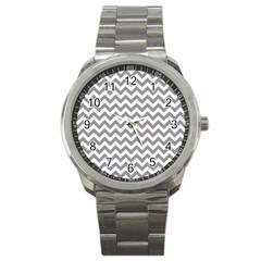 Medium Grey & White Zigzag Pattern Sport Metal Watch by Zandiepants