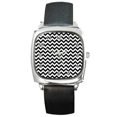 Black & White Zigzag Pattern Square Metal Watch by Zandiepants