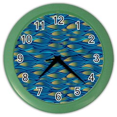 Blue Waves Color Wall Clocks by FunkyPatterns