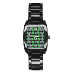 Pattern Tile Green Purple Stainless Steel Barrel Watch by BrightVibesDesign