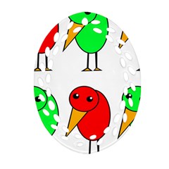 Green And Red Birds Oval Filigree Ornament (2-side)  by Valentinaart