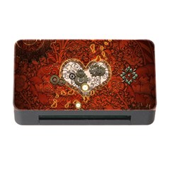 Steampunk, Wonderful Heart With Clocks And Gears On Red Background Memory Card Reader With Cf by FantasyWorld7