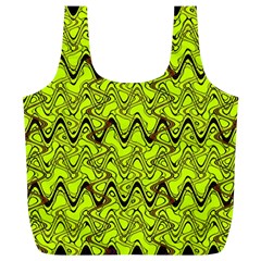 Yellow Wavey Squiggles Full Print Recycle Bags (l)  by BrightVibesDesign