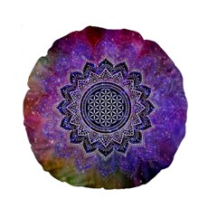 Flower Of Life Indian Ornaments Mandala Universe Standard 15  Premium Round Cushions by EDDArt
