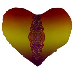 Flower Of Life Vintage Gold Ornaments Red Purple Olive Large 19  Premium Flano Heart Shape Cushions by EDDArt