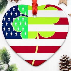 Usa Ireland American Flag Shamrock Irish Funny St Patrick Country Flag  Ornament (heart)  by yoursparklingshop