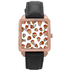 Chocolate Strawberries  Rose Gold Leather Watch  by Valentinaart