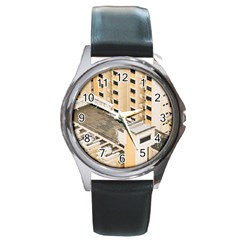 Apartments Architecture Building Round Metal Watch by Amaryn4rt
