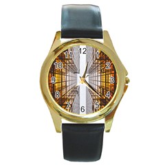 Architecture Facade Buildings Windows Round Gold Metal Watch by Nexatart