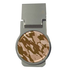 Background For Scrapbooking Or Other Beige And Brown Camouflage Patterns Money Clips (round)  by Nexatart