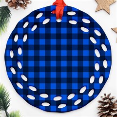 Blue And Black Plaid Pattern Round Filigree Ornament (two Sides) by Valentinaart