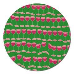 Wine Red Champagne Glass Red Wine Magnet 5  (round) by Nexatart
