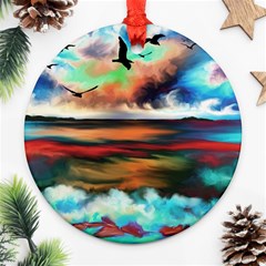 Ocean Waves Birds Colorful Sea Ornament (round) by Amaryn4rt