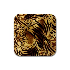 Stripes Tiger Pattern Safari Animal Print Rubber Square Coaster (4 Pack)  by Amaryn4rt