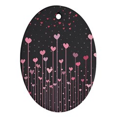 Pink Hearts On Black Background Oval Ornament (two Sides) by TastefulDesigns