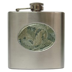 Vintage Background Green Leaves Hip Flask (6 Oz) by Simbadda