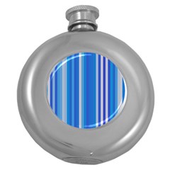 Color Stripes Blue White Pattern Round Hip Flask (5 Oz) by Simbadda