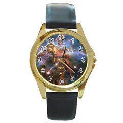 Pillar And Jets Round Gold Metal Watch by SpaceShop