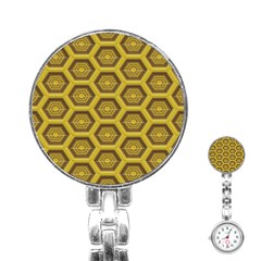 Golden 3d Hexagon Background Stainless Steel Nurses Watch by Amaryn4rt