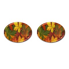 Colorful Autumn Leaves Leaf Background Cufflinks (oval) by Amaryn4rt