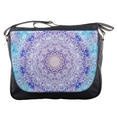 India Mehndi Style Mandala   Cyan Lilac Messenger Bags by EDDArt