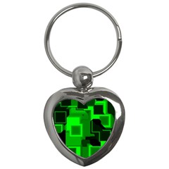 Green Cyber Glow Pattern Key Chains (heart)  by Simbadda