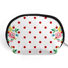 Flower Floral Polka Dot Orange Accessory Pouches (medium)  by Mariart