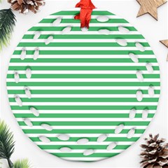 Horizontal Stripes Green Round Filigree Ornament (two Sides) by Mariart