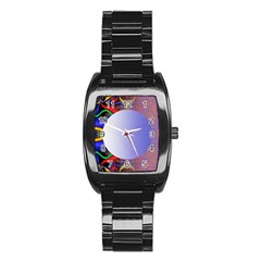 Texture Circle Fractal Frame Stainless Steel Barrel Watch by Simbadda