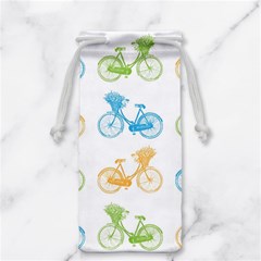 Vintage Bikes With Basket Of Flowers Colorful Wallpaper Background Illustration Jewelry Bag by Simbadda
