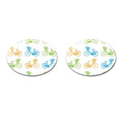 Vintage Bikes With Basket Of Flowers Colorful Wallpaper Background Illustration Cufflinks (oval) by Simbadda