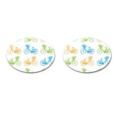 Vintage Bikes With Basket Of Flowers Colorful Wallpaper Background Illustration Cufflinks (oval) by Simbadda