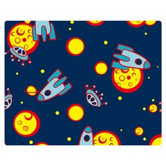 Rocket Ufo Moon Star Space Planet Blue Circle Double Sided Flano Blanket (medium)  by Mariart