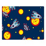 Rocket Ufo Moon Star Space Planet Blue Circle Double Sided Flano Blanket (Large)  80 x60  Blanket Front