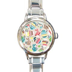 Easter Rabbit Bunny Rainbow Round Italian Charm Watch by Mariart