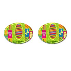 Happy Easter Butterfly Love Flower Floral Color Rainbow Cufflinks (oval) by Mariart