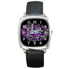 Writing Color Rainbow Sweer Love Square Metal Watch by Mariart