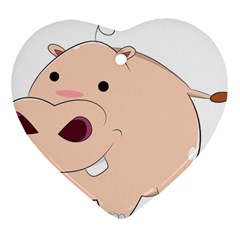 Happy Cartoon Baby Hippo Heart Ornament (two Sides) by Catifornia