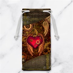Steampunk Golden Design, Heart With Wings, Clocks And Gears Jewelry Bag by FantasyWorld7