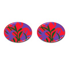 Purple Flower Red Background Cufflinks (oval) by Mariart