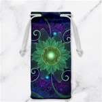 Glowing Blue-Green Fractal Lotus Lily Pad Pond Jewelry Bag Back