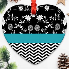 Flowers Turquoise Pattern Floral Heart Ornament (two Sides) by BangZart