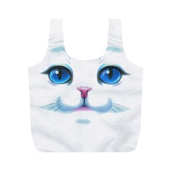 Cute White Cat Blue Eyes Face Full Print Recycle Bags (m)  by BangZart