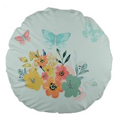 Watercolor Floral Blue Cute Butterfly Illustration Large 18  Premium Round Cushions by paulaoliveiradesign
