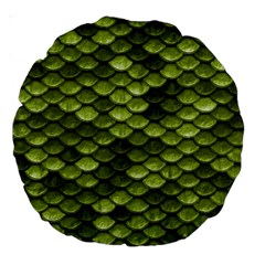 Green Mermaid Scales   Large 18  Premium Round Cushions by paulaoliveiradesign