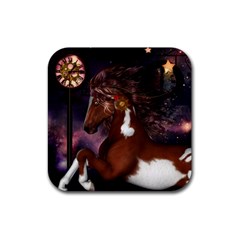 Steampunk Wonderful Wild Horse With Clocks And Gears Rubber Coaster (square)  by FantasyWorld7